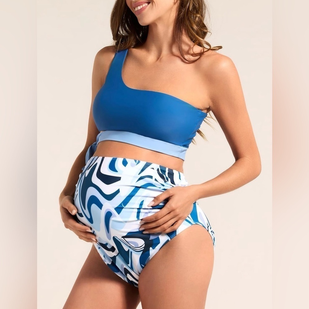 Summer Mae Maternity Bikini Swimsuit Bathing Suit High Waist Pregnancy Swimwear